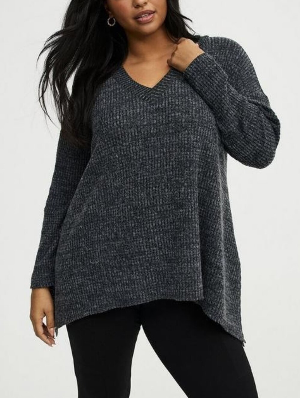 2X Torrid Brushed Waffle Sharkbite Top in Black Gray Marl